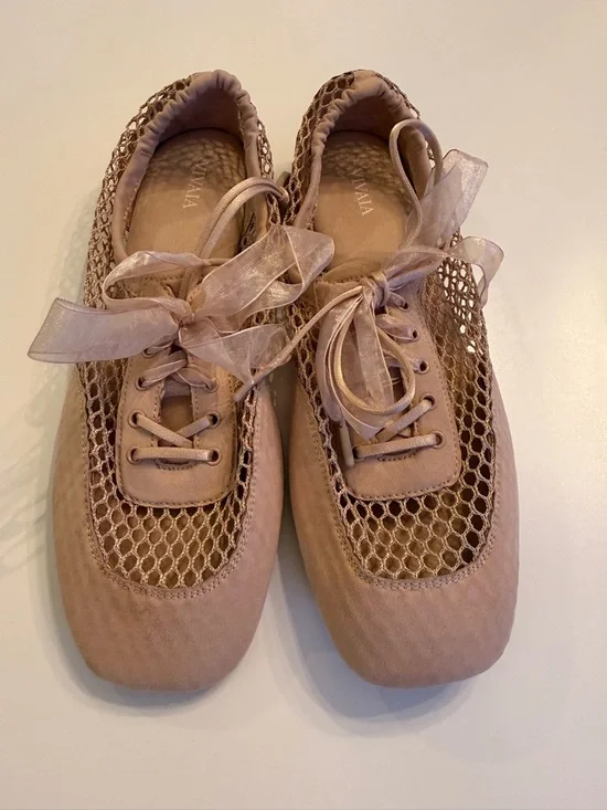 VIVAIA Cristina Sneakerina Mesh Ribbon Lace-Up Ballet Flats in Blush - Picture 2 of 6